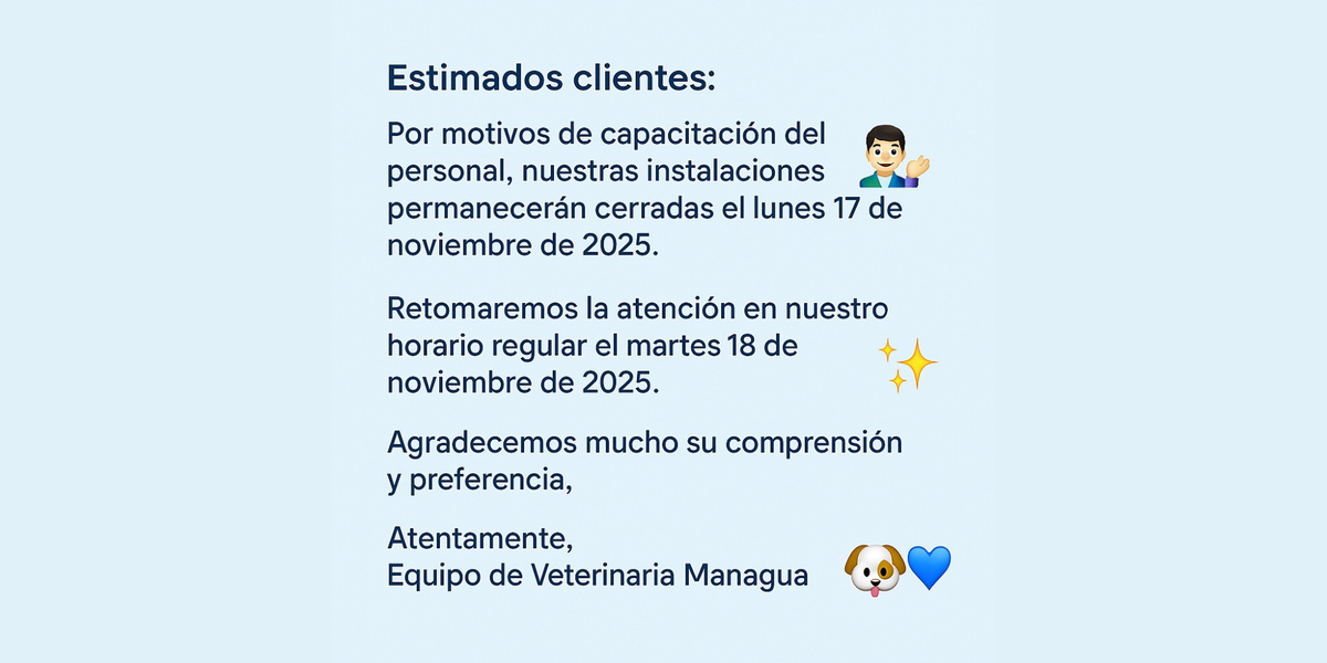 Hoy lunes 17 de noviembre 2025 cerrados.